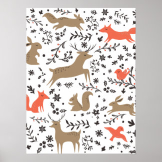 Affiche Les mignons animaux motif de Noël