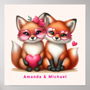 Affiche Les mignons renards orange en amour Saint-Valentin
