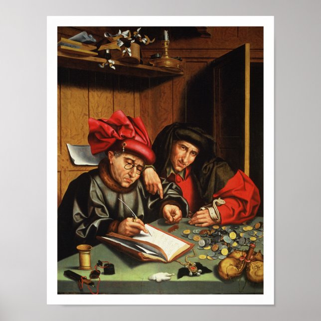 Affiche Les Money Lenders (huile sur le panneau de chêne) (Devant)