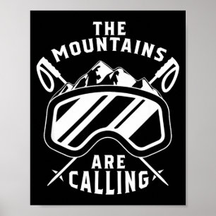 Affiche Les montagnes appellent ski - lunettes de ski ski