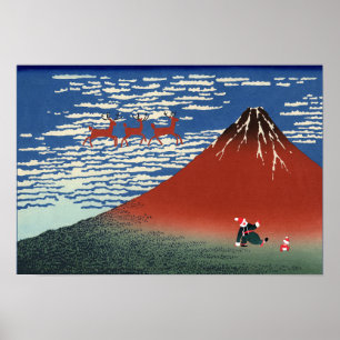 Affiche Les montagnes Fuji à Noël, Art Japonais Vintage