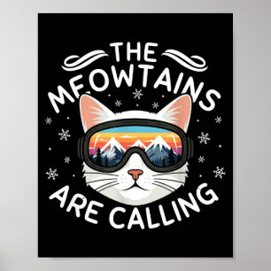 Affiche Les monts miaulent Funny Cat Skiing Retro Coucher