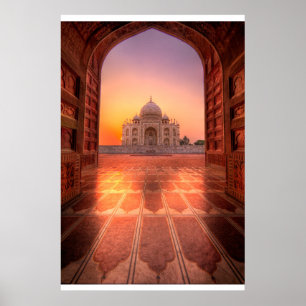 Affiche Les monuments Taj Mahal, Inde au coucher du sole