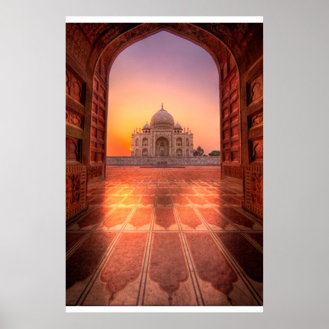 Affiche Les monuments | Taj Mahal, Inde au coucher du sole (Devant)