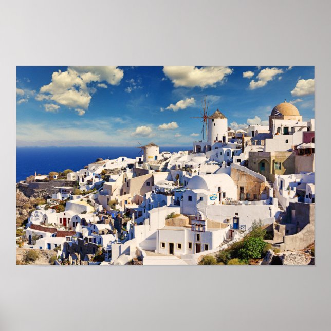 Affiche Les moulins à vent en Oia de Santorin, Grèce (Devant)