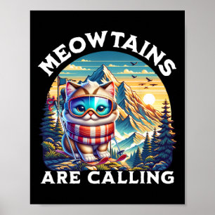 Affiche Les Mowtains Appelent Drôle Chat Quirky Ski