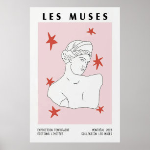 Affiche Les Muses Statue grecque de buste Art Rouge rose