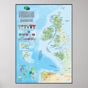 Affiche Les nations celtiques : carte, drapeaux et langues