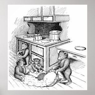 Affiche Les nounours font un mess dans la cuisine