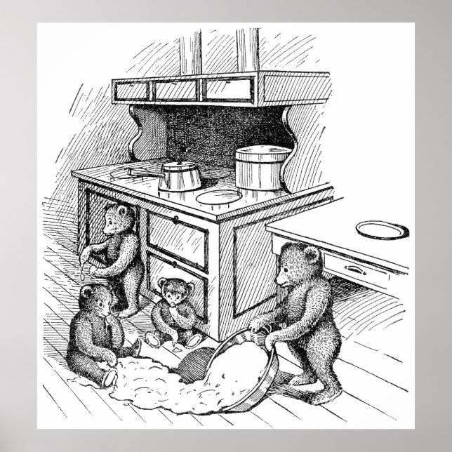 Affiche Les nounours font un mess dans la cuisine (Devant)