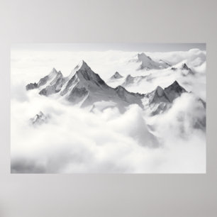 Affiche Les nuages de la mer de montagne Coucher de soleil