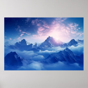 Affiche Les nuages de la mer de montagne Coucher de soleil