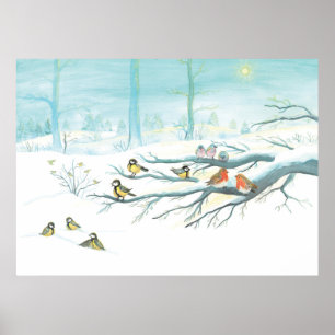 Affiche Les oiseaux forestiers en hiver