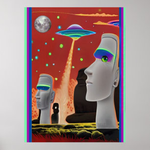 Affiche Les ovnis déplacent les Moai