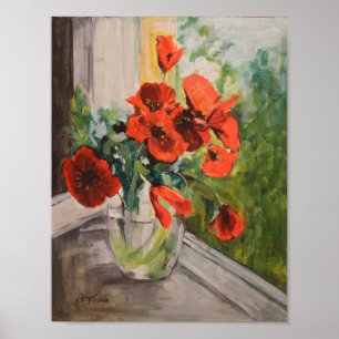 Affiche Les pavots rouges par fenêtre