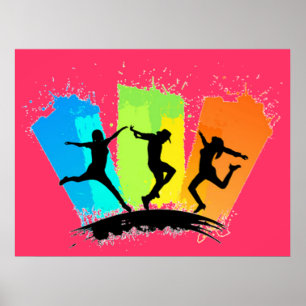 Affiche Les personnes sautantes silhouettent coloré -