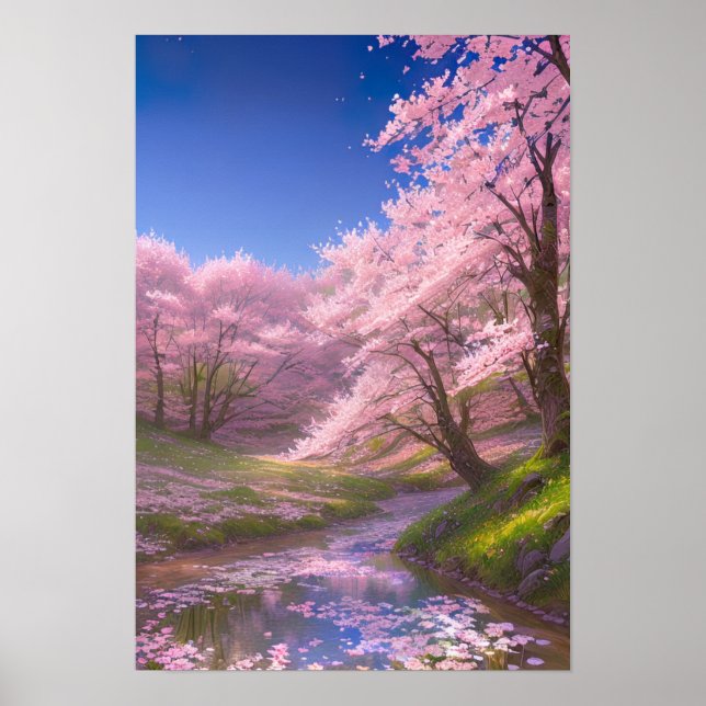Affiche Les pétales de Sakura sur l'eau (Devant)
