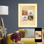Affiche Les petits-enfants font la vie Grand Rustic Photo<br><div class="desc">Poster imprimé que vous pouvez personnaliser avec votre propre photo collage. Le modèle est prêt pour vous à ajouter 4 photos des petits-enfants. Les photos sont présentées en format carré et encadrées de la mention "petits-enfants font grandir la vie". Cette affiche crème de style vintage et antique est neutre et...</div>