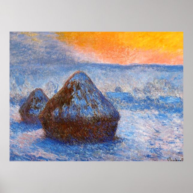 Affiche Les piles à grains au coucher du soleil, Effet nei (Devant)