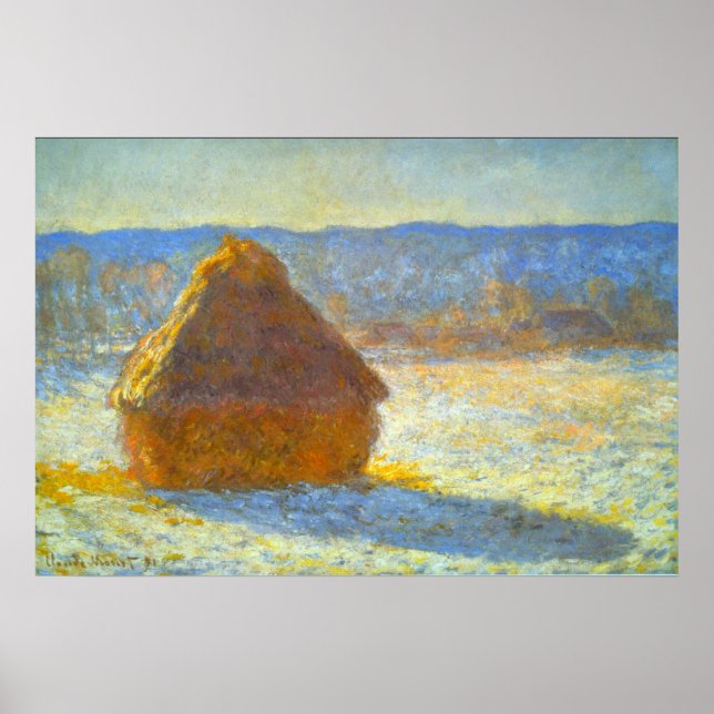 Affiche Les piles de voitures en neige par Claude Monet (Devant)
