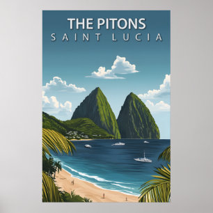 Affiche Les Pitons Saint-Lucie Iconiques Pics Jumeaux Volc