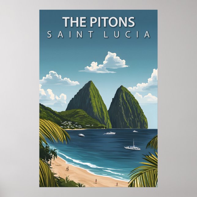 Affiche Les Pitons Saint-Lucie Iconiques Pics Jumeaux Volc (Devant)
