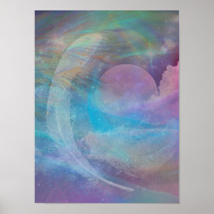 Affiche Les plumes arc-en-ciel et la lune