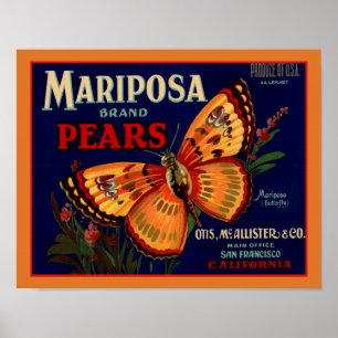Affiche Les poires à papillon de mariposa des années 1940