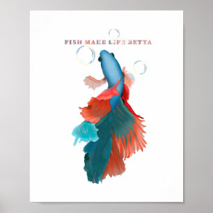 Affiche Les poissons font la vie betta, Bleu / Vert / Roug