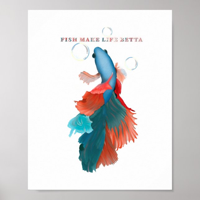 Affiche Les poissons font la vie betta, Bleu / Vert / Roug (Devant)