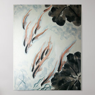 Affiche Les poissons sont des amis peinture orientale