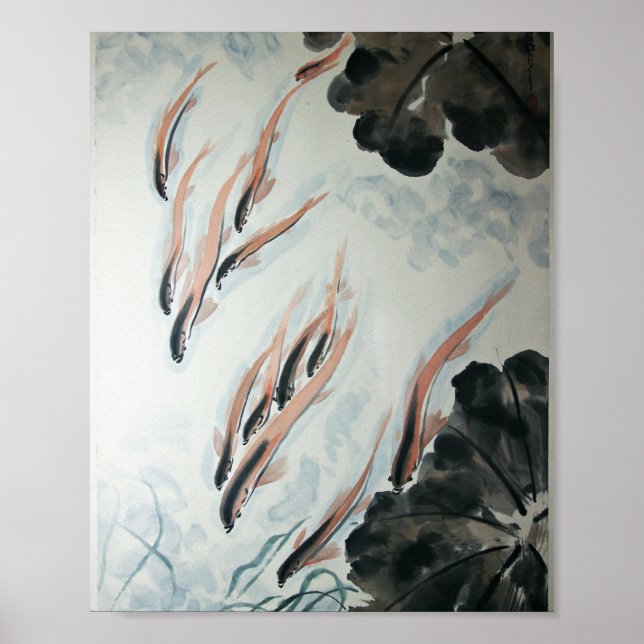 Affiche Les poissons sont des amis peinture orientale (Devant)