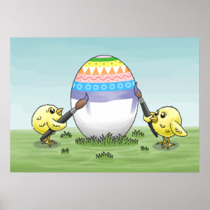 Affiche Les poules peignent un œuf de Pâques