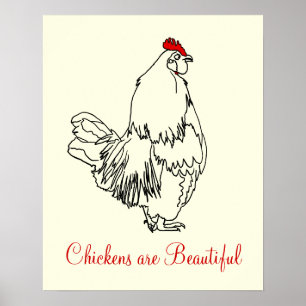 Affiche Les poules sont belles Dessin artistique de coq dr