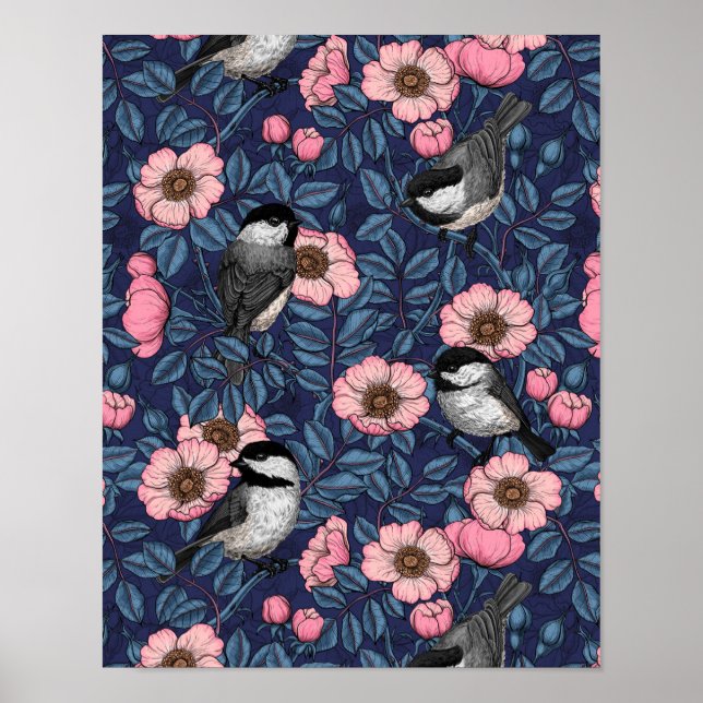 Affiche Les poulets dans le rose sauvage en rose et bleu (Devant)
