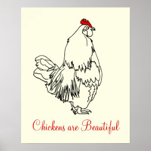 Affiche Les poulets sont de beaux Dessin d'Art Drôle Roost