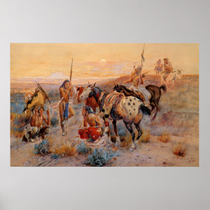 Affiche Les premières traces de Wagon de Charles M. Russel