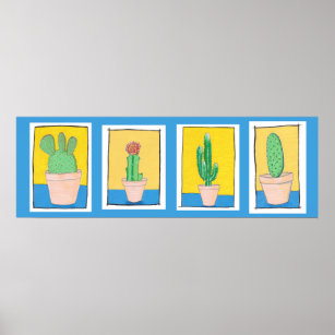 Affiche Les quatre cactus. Art moderne simple. Dessin de c