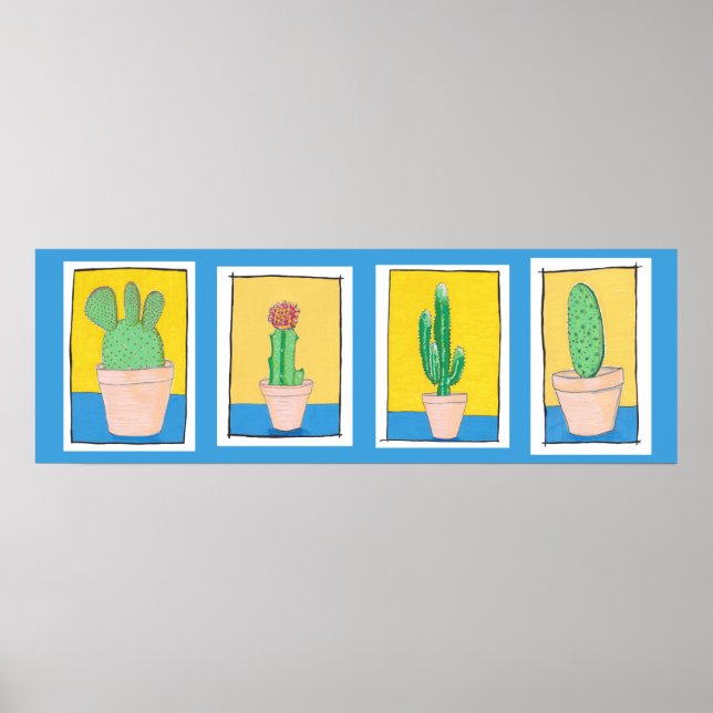 Affiche Les quatre cactus. Art moderne simple. Dessin de c (Devant)
