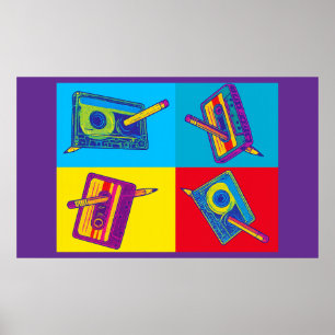 Affiche Les quatre cassettes 60s Rencontre 80s Pop Art