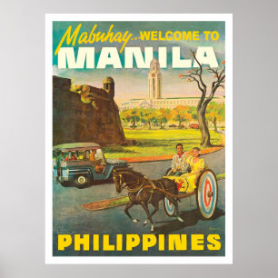 Affiche Les rues de Manille, Philippines, voyage d'époque