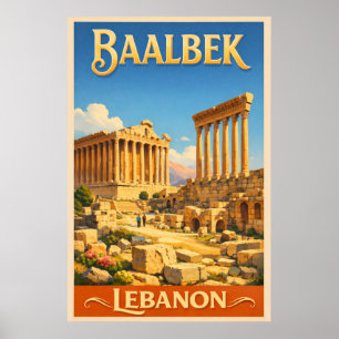 Affiche Les ruines romaines de Baalbek - Voyage vintage
