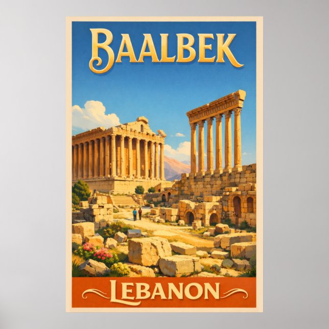 Affiche Les ruines romaines de Baalbek - Voyage vintage (Devant)