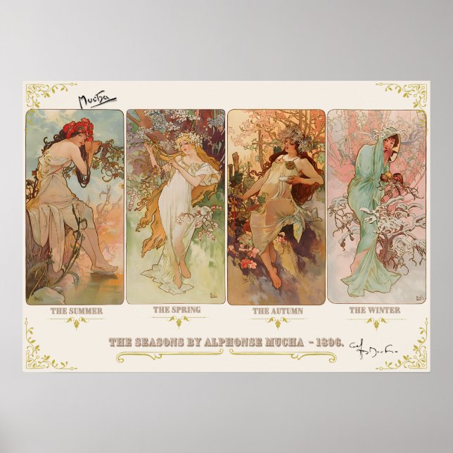 Affiche Les saisons de Alphonse Mucha (Devant)