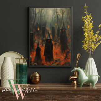 Affiche Les sorcières d'Halloween dans la forêt gothique
