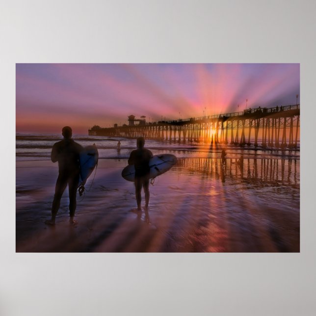 Affiche Les Surfers À L'Affiche Du coucher Du Soleil (Devant)