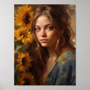 Affiche Les tournesols et une femme blonde