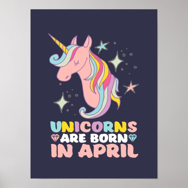 Affiche Les Unicornes Sont Nées En Avril Fille Anniversair (Devant)