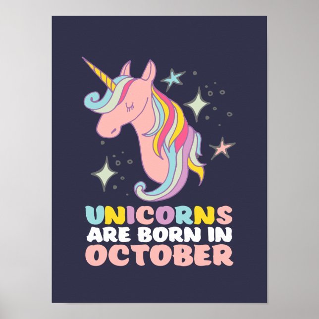 Affiche Les Unicornes Sont Nées En Octobre Fille Anniversa (Devant)