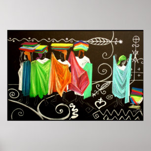 Affiche Les Vendeuses de Tissus Haitienne
